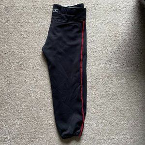 Mizuno Women's Softball Pants - Black with Red piping - S